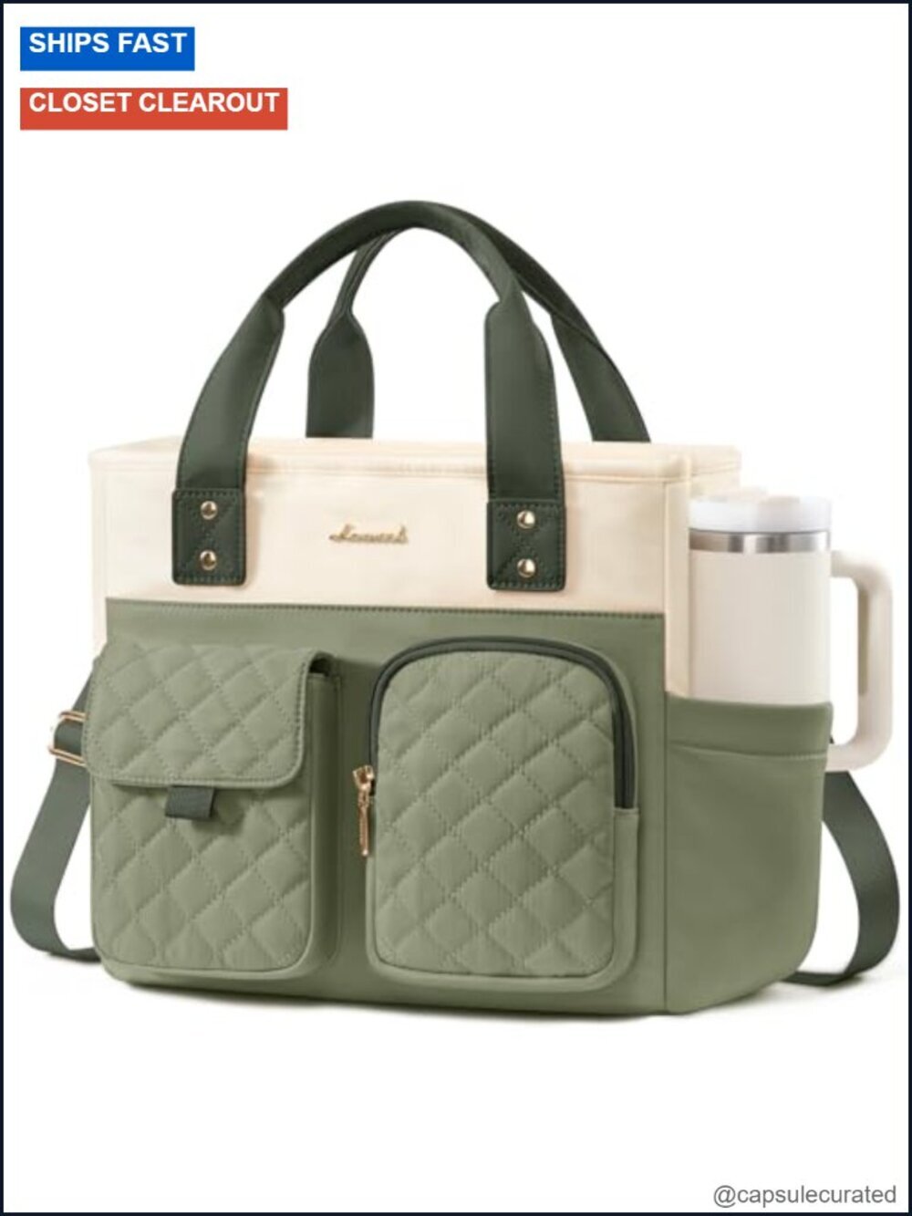Insulated Lunch Bag with Cup Holder, Leakproof Cooler Tote for Work